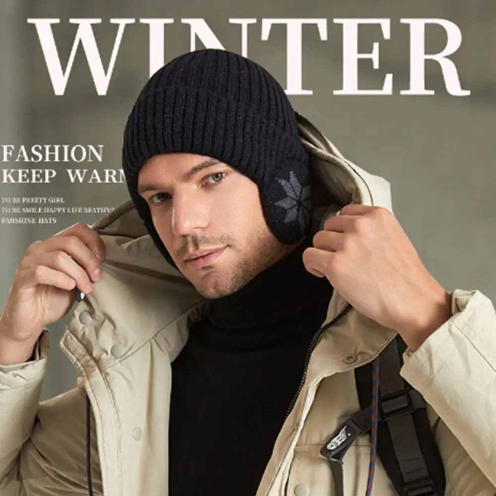 Gorro de punto con copo de nieve suave a la moda, gorros gruesos para mantener el calor, gorro con protección para los oídos a prueba de viento, ciclismo al aire libre - imagen 2