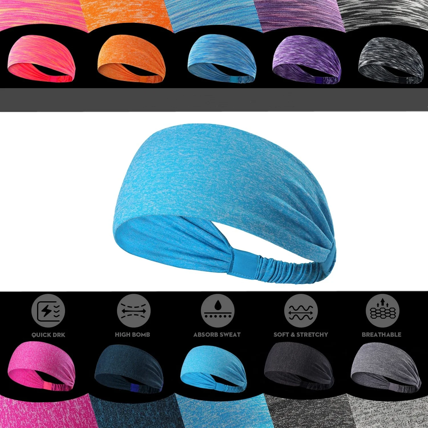 Bandas para el sudor para Fitness, diadema deportiva que absorbe la humedad, Yoga, baile, correr, ciclismo, diadema absorbente de sudor transpirable