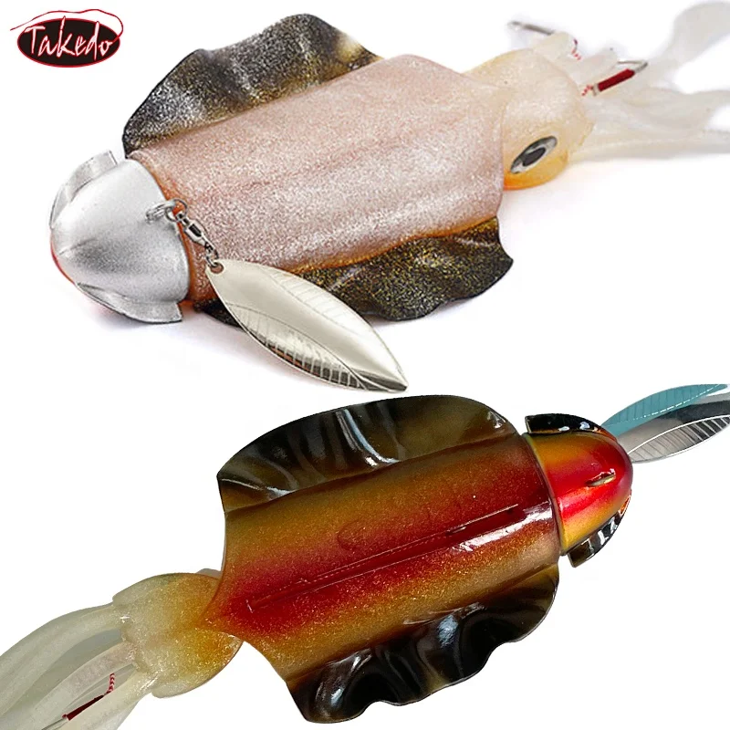 TAKEDO LD01 26CM 285G efecto UV luminoso calamar Jig señuelo de pesca con cuchara giratoria cebo suave pulpo Señuelos de pesca con ganchos - imagen 3