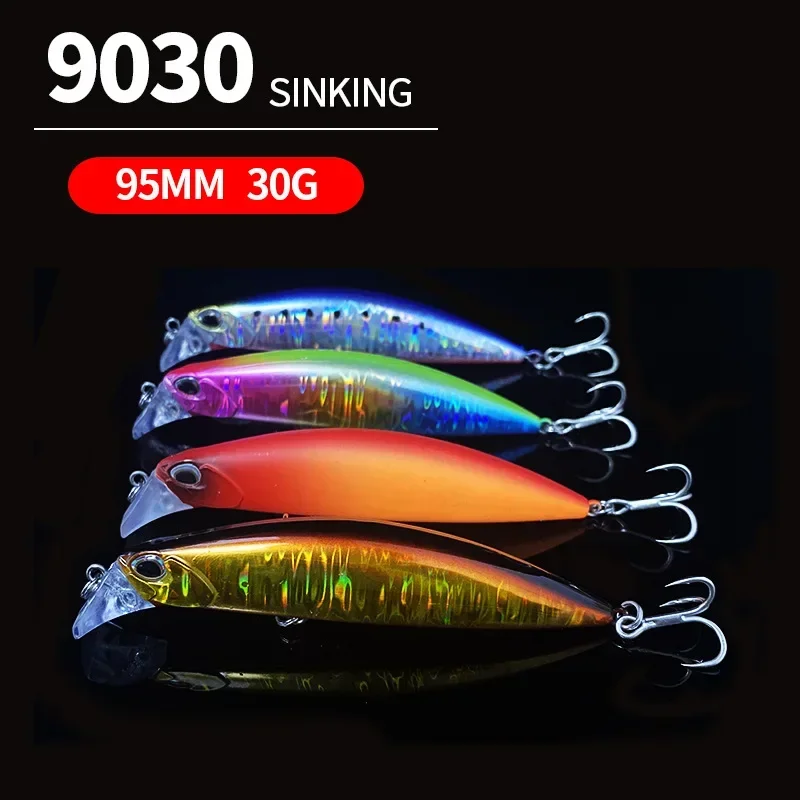 Señuelos de Pesca de pececillo de hundimiento pesado, 95mm, 30g, cebo duro Artificial de agua salada, Jerkbait, Pesca Wobbler para lubina, accesorios de Swimbait - imagen 5