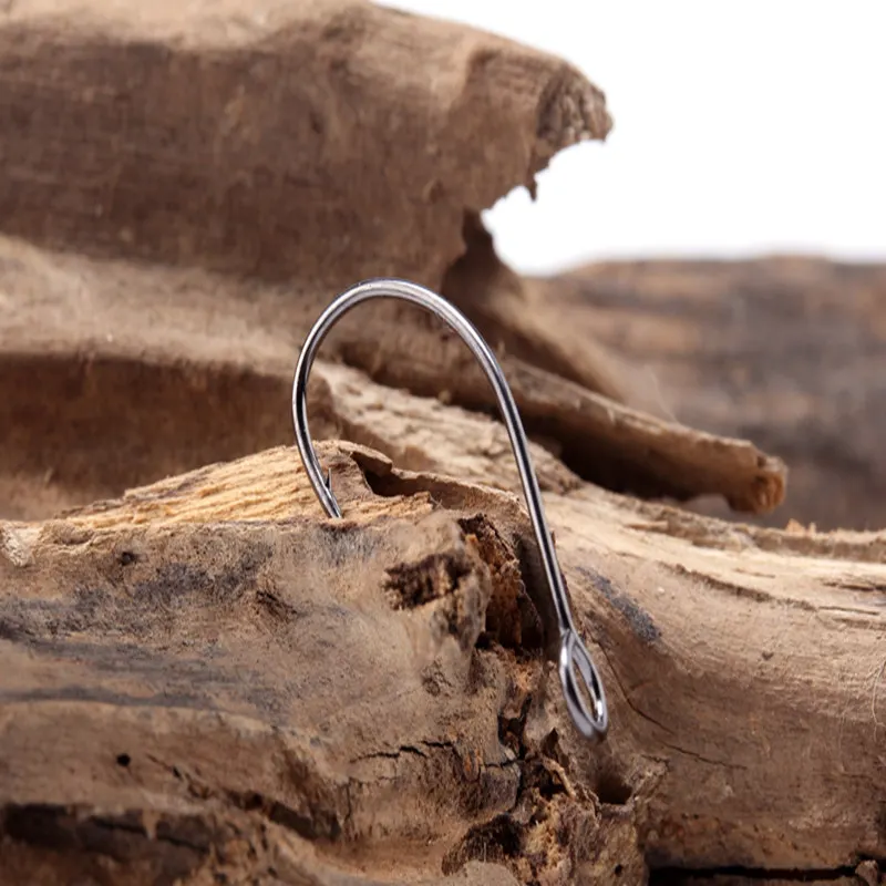 50 unids/caja anzuelo de púas, anzuelos de pesca con anillo grande de acero al carbono, anzuelos individuales, caja de aparejos, cuchara de gusano, anzuelos con ojos grandes - imagen 3