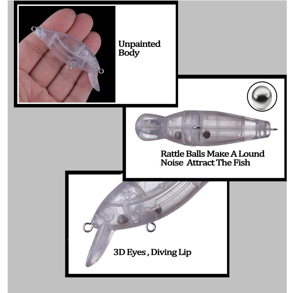 Chan'sHuang 20 piezas cebo en blanco sin pintar 9,3g/75mm sonajero flotante buceo Crankbait DIY hecho a mano aparejos de señuelo de pesca Artificial - imagen 4