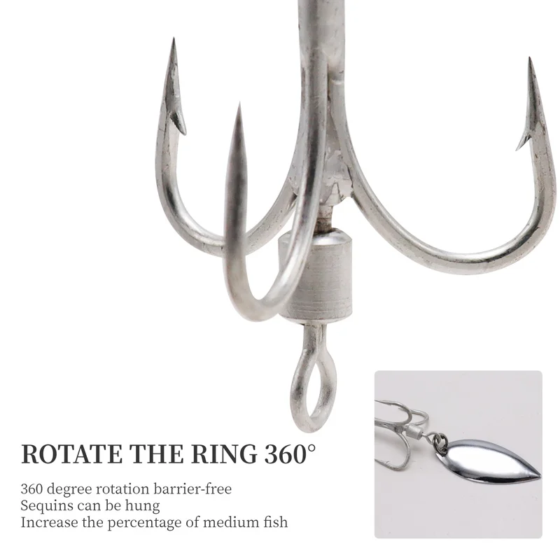 ZYZ anzuelos triples con conector de pesca, anillos giratorios de 360 °, 4 tamaños, señuelo de púas de acero de alto carbono, plantilla de cebo duro, aparejos de anzuelos - imagen 3