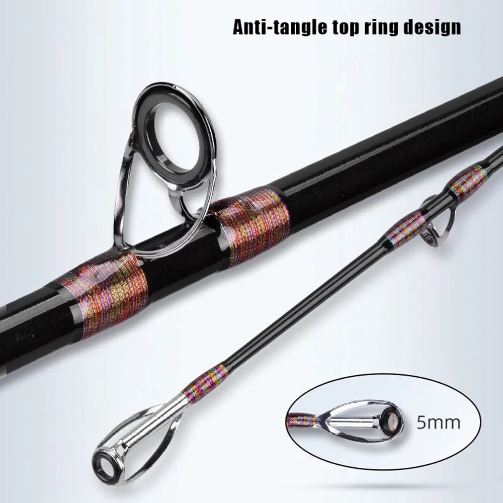 Caña de pescar portátil de 2,1 M y 2,4 M, para viajes, Surf, agua salada, caña giratoria de carbono de 3 piezas, 30-50lb, caña de pescar para Jigging y Trolling para barco - imagen 4