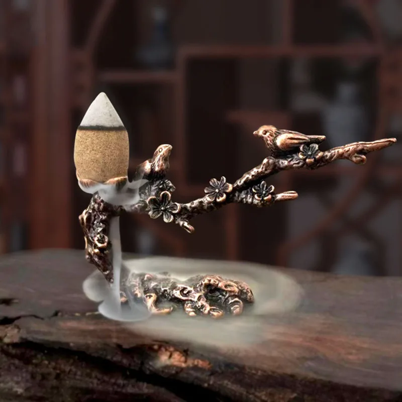 Quemador de incienso, quemador de Aroma, conos de loto creativos, soporte de incienso de reflujo, rama de ciruelo, decoración del hogar - imagen 4