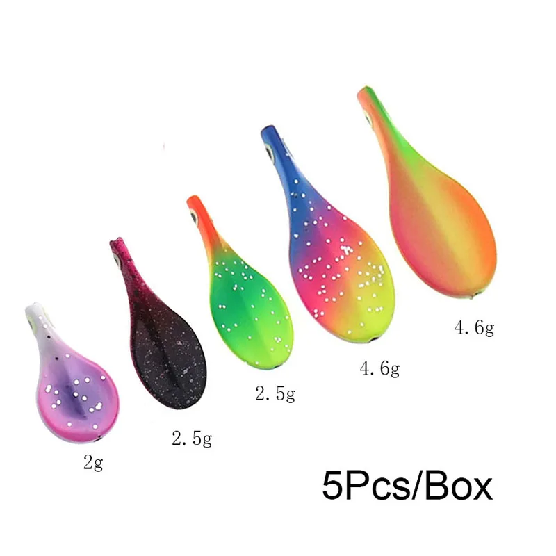5 unids/caja 2g 2,6g 4,6g señuelo de Metal para pesca trucha en línea cuchara de pesca Color UV Spinner cebo Artificial duro plantilla