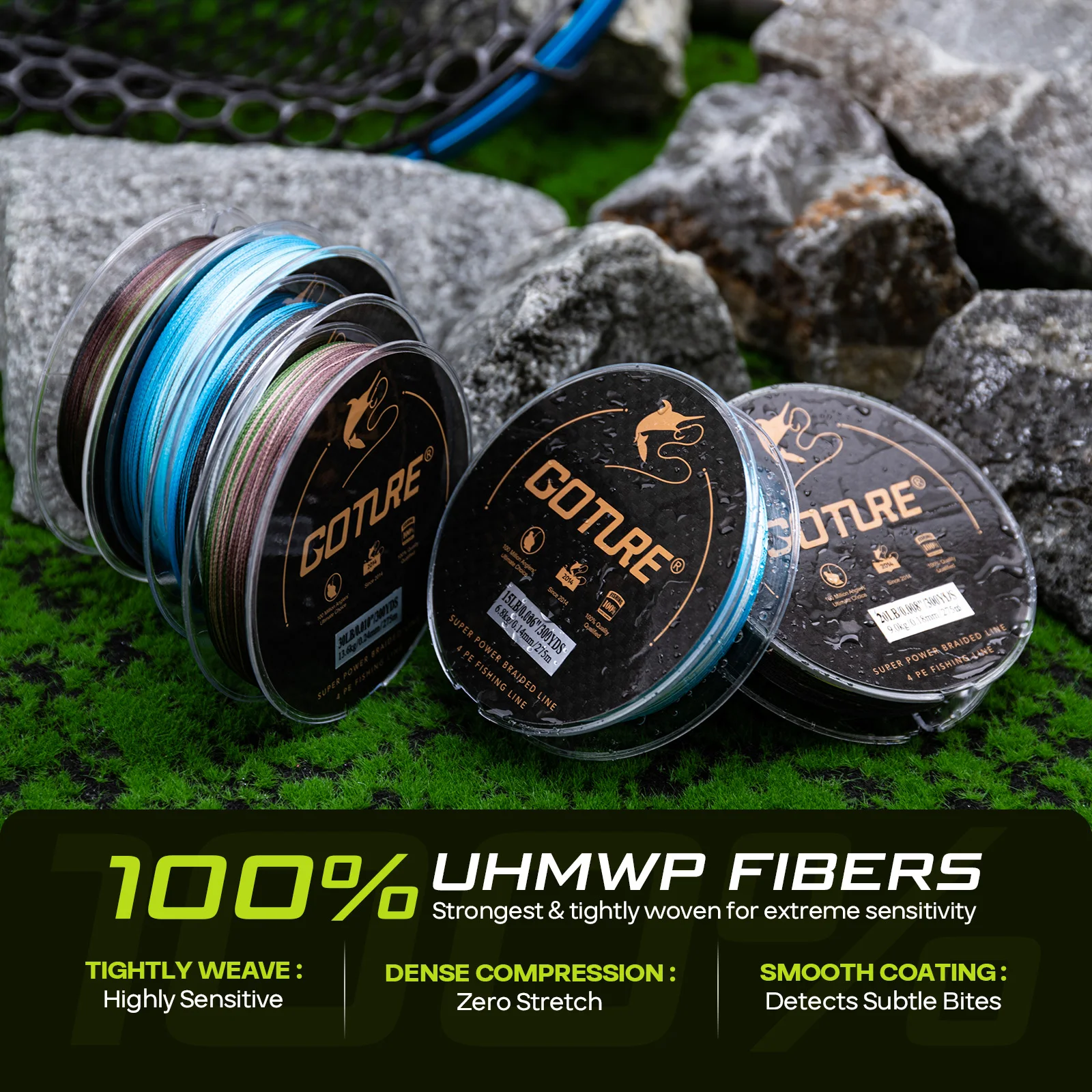 Nueva caja de sedal de pesca Goture con 6 carretes, líneas de fibra trenzada de 300 yardas, Material PP transparente, aparejos de cajas de almacenamiento de seis agujeros - imagen 5