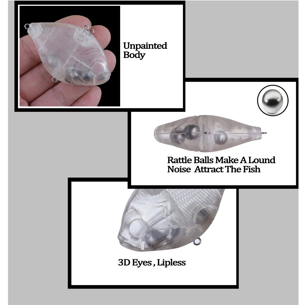 Chan'sHuang 10 Uds sonajero en blanco sin pintar VIB 6,4 cm 17,1g vibración sin labios Crankbait DIY señuelos hechos a mano - imagen 4