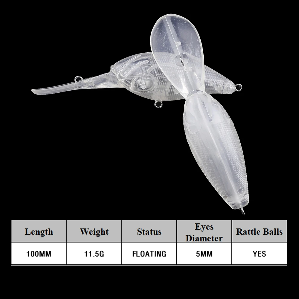 Chan'sHuang-Cebo en blanco sin pintar, 20 piezas, 100mm, 11,5g, sonajero de buceo profundo, Crankbaits, señuelo de pesca Artificial hecho a mano - imagen 2