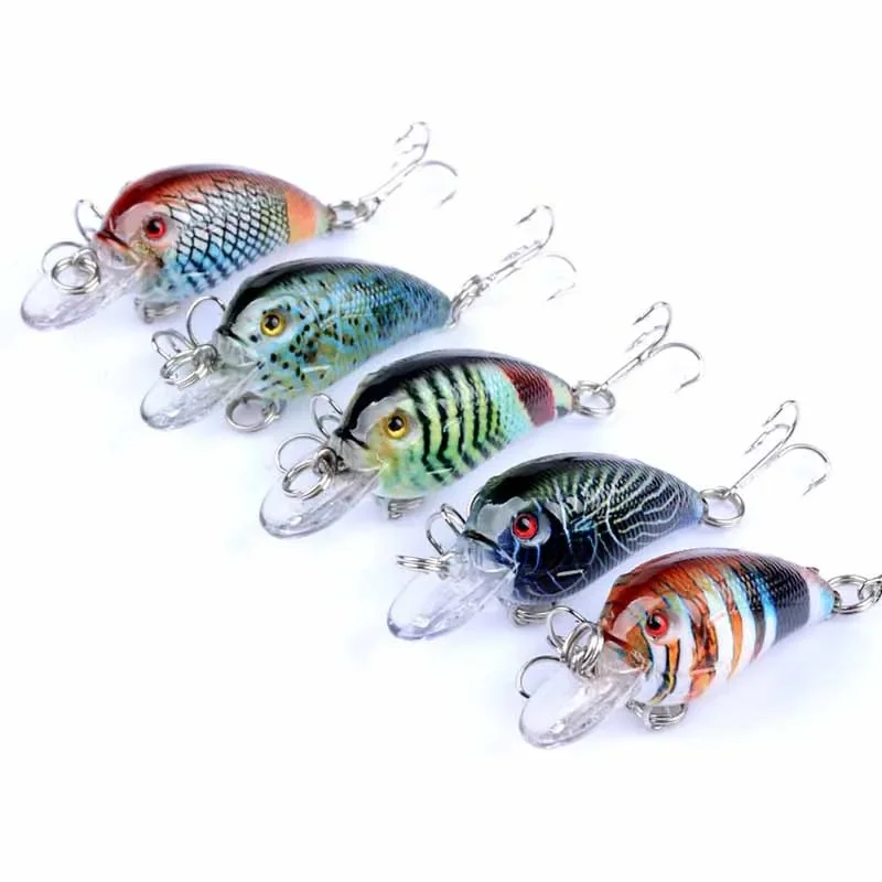 Juego de Señuelos de Pesca Minnow de colores mezclados, 5 uds., 4,5 cm, 4,2g, Mini Wobblers de manivela con anzuelos triples, aparejos, Kit de Crankbaits de natación Topwater