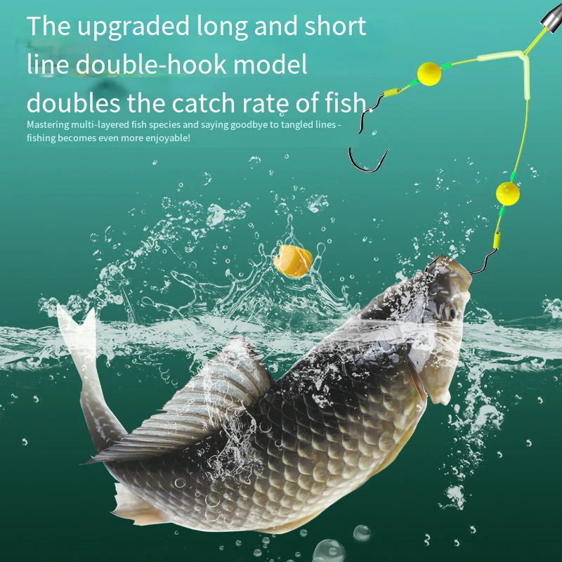 1 Uds. Aparejos de pesca con doble gancho, equipo de suspensión, anzuelo de pesca de carpa listo para usar, aparejos de pesca antiinferiores, señuelo de pesca - imagen 3