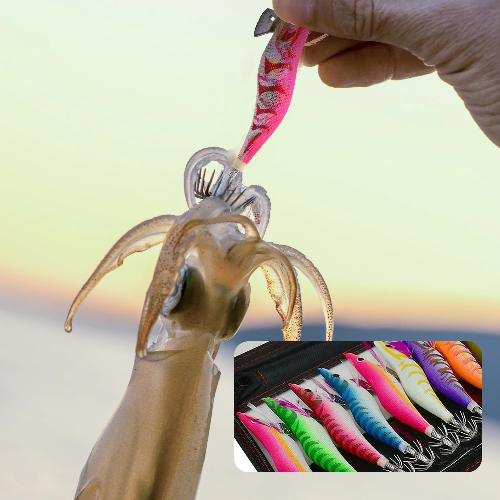 10 unids/pack calamar sepia anzuelo luminoso pesca 2,5 # 3.0 # 3.5 #   Cebo de señuelo de mar pesado para señuelo Octupus