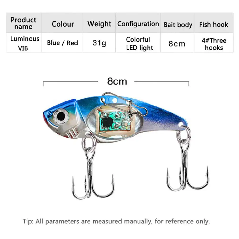 Señuelo de pesca Vib de Metal luminoso con luz Led, 8 cm31 G, accesorio de aparejos de pesca con gancho para pesca nocturna - imagen 5