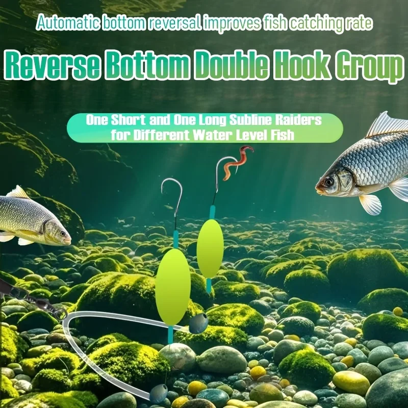 Juego de sedal de doble gancho con parte inferior inversa, anzuelo de pesca inverso, sublínea, pesca de carpa europea, aparejo invertido, 3 uds. - imagen 4