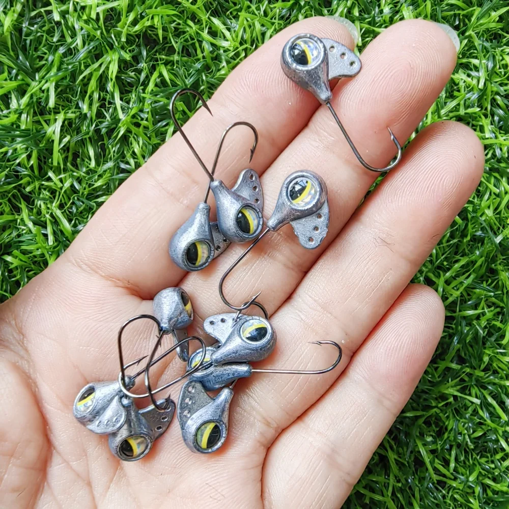 MUKUN 10 Uds juego de luz AJING anzuelos de pesca 1g 1,5g 2g 2,5g 3g para cebo Rockfish Finesse Jig Head anzuelo de gusano