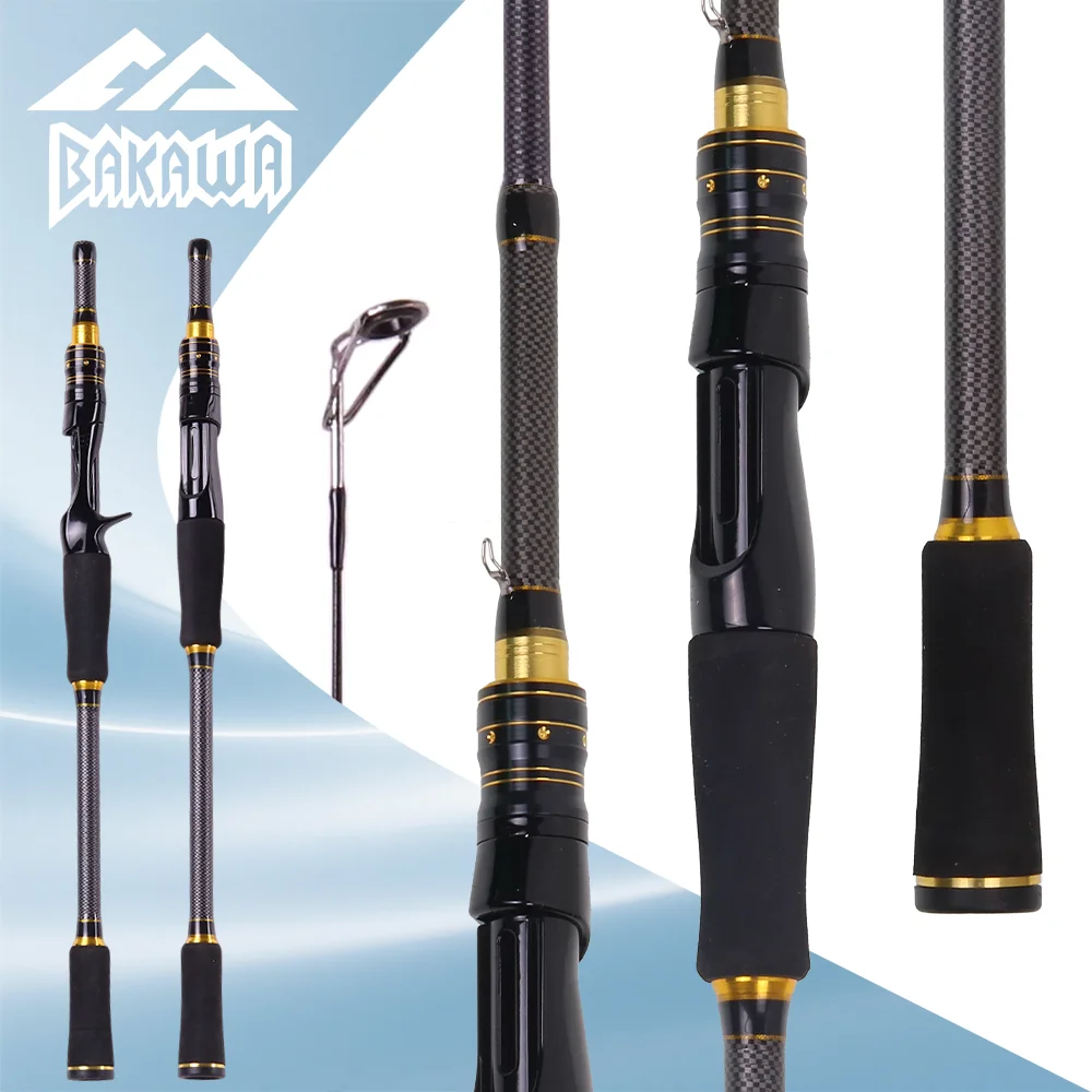 BAKAWA-caña de pescar giratoria de textura fresca, color negro, 1,9/2,1 M, caña de viaje portátil de 4 secciones, caña de pescar ultraligera mediana de fundición