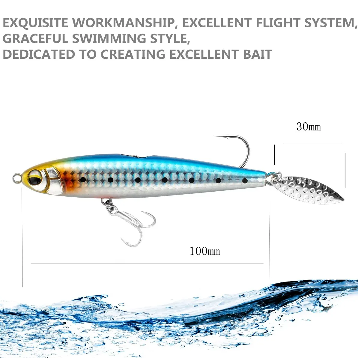Señuelo de pesca de lápiz que se hunde, 100mm, 30g, con manivela giratoria, Wobbler, Stickbait, Minnow, cebo duro para Lucio - imagen 2