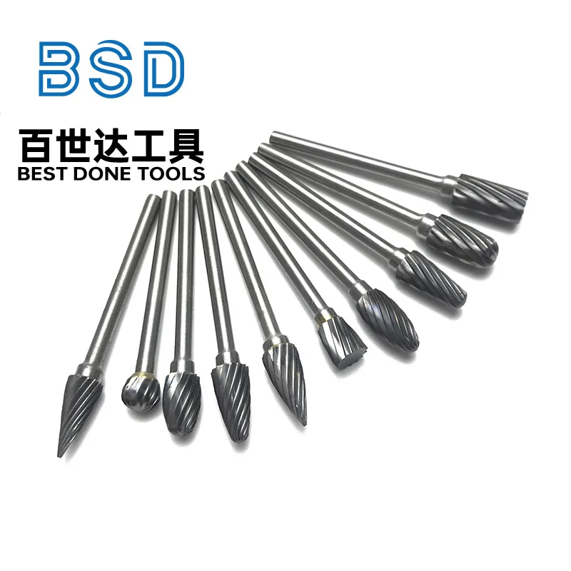 Juego de fresas rotativas de carburo sólido de acero de tungsteno, vástago de un solo corte, 10 piezas, 1/8 pulgadas (3mm), para perforación de Metal y carpintería - imagen 3