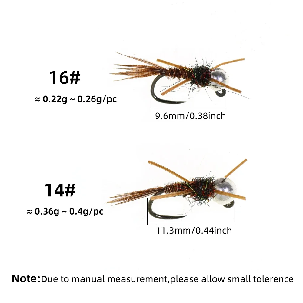 Wifreo 6PCS # 14 # 16 cabeza de cuentas plateadas, plantilla sin púas de hundimiento rápido, mosca de Ninfa, piernas de goma, cola de faisán, señuelo de pesca Artificial - imagen 4