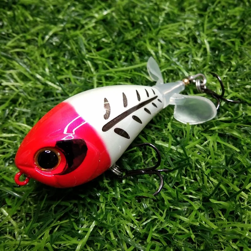 Swolfy 4 Uds 4cm/7,7g 5cm/11,2g Señuelos de Pesca Popper Wobblers flotantes cebos de Lucio aparejos cebos artificiales de cola giratoria