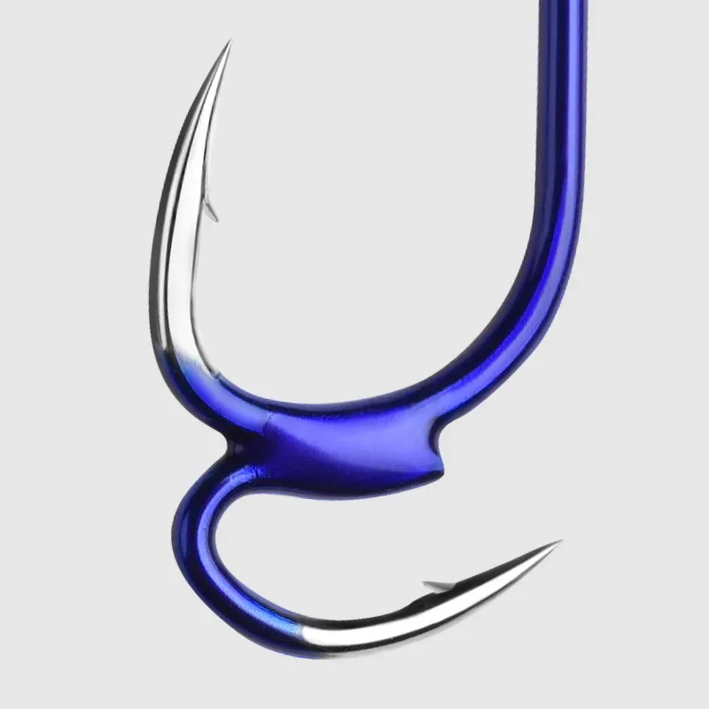 10 unids/lote 5 # -12 #   Anzuelo de pesca afilado con punta de dos resistencias de acero al carbono, equipo de pesca para pesca en el mar, anzuelo doble con púas A333 - imagen 5