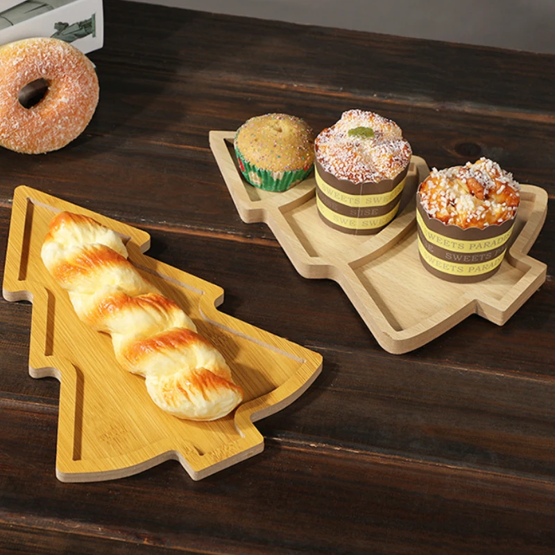 Bandeja de madera para árbol de Navidad, vajilla, aperitivos de frutas secas, platos de madera de rejilla múltiple, platos de frutas para el hogar, platos de restaurante y Festival - imagen 4