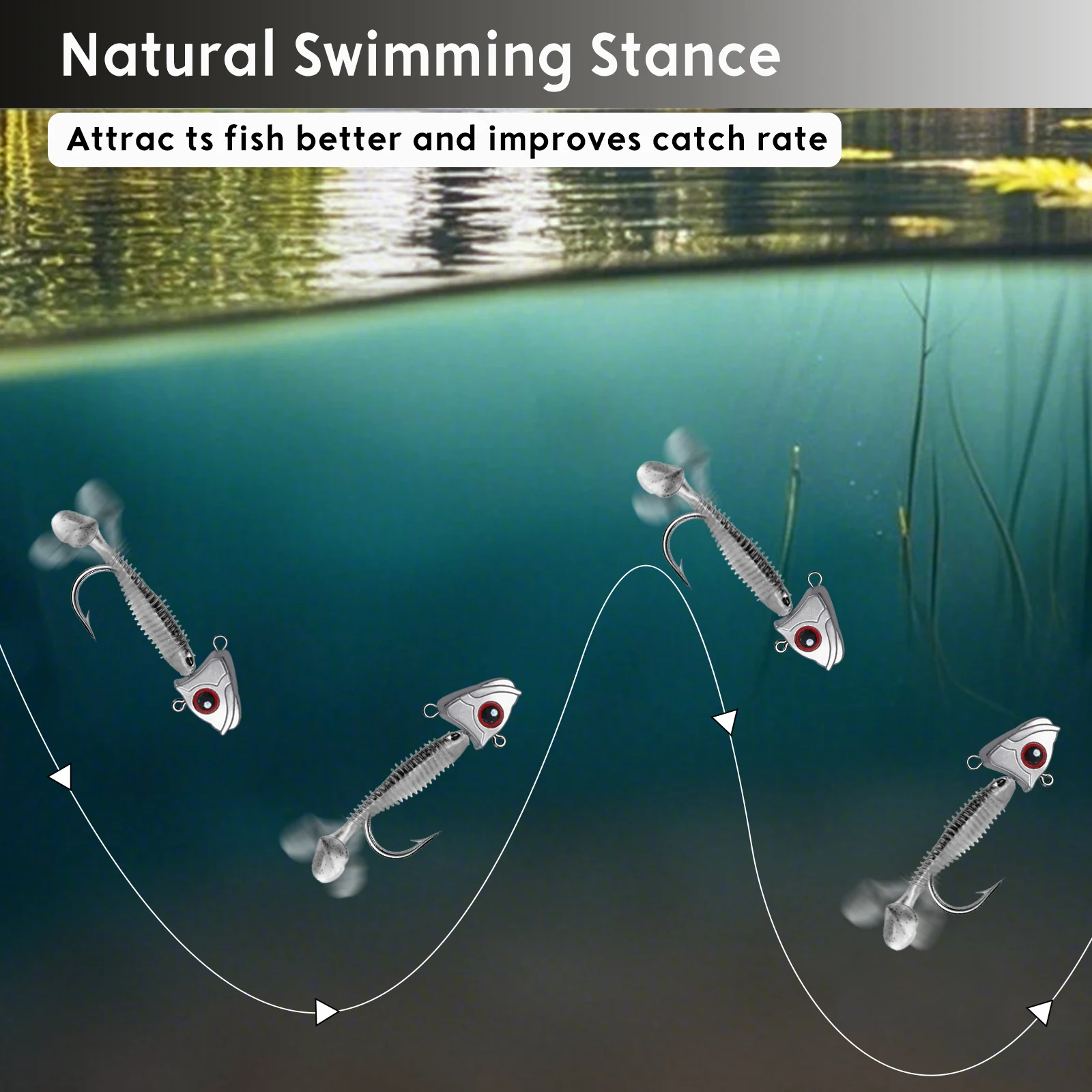 FishTrip Jig Heads Ganchos con ojos rojos 15 piezas Trota ponderada Walleye Jig Heads Ganchos para lubina para señuelo suave - imagen 5