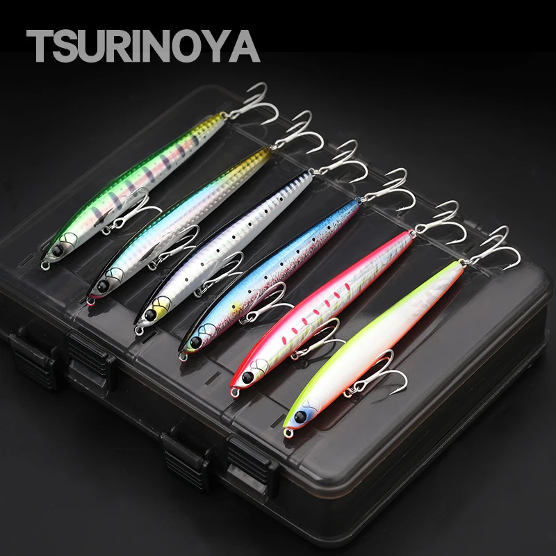 TSURINOYA-señuelo de pesca de fundición larga para agua salada, caja de señuelos realistas, lápiz de hundimiento delgado de 115mm, 20g, 6 piezas, 115S