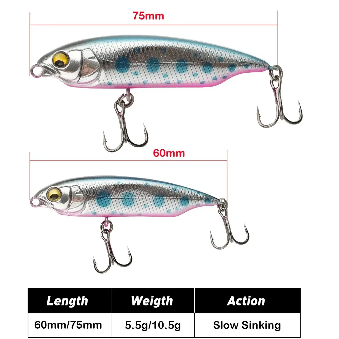 1 unidad Wobbler señuelo de hundimiento lento 60mm 75mm Stickbait Minnow lápiz señuelo de pesca aparejos de pesca para pesca de lubina - imagen 2