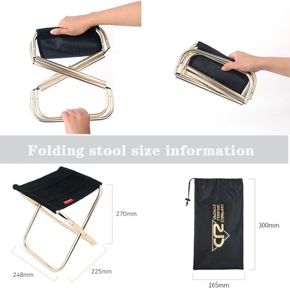 Taburete pequeño plegable, silla de pesca de aleación de aluminio, portátil, ultraligera, para pícnic, almacenamiento al aire libre - imagen 5