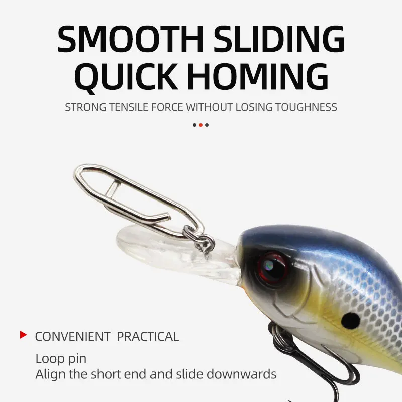 50 unids/bolsa tipo señuelo conector de clavija rápida anillo colgante de acero inoxidable aparejos de pesca de mar clip de papel - imagen 2