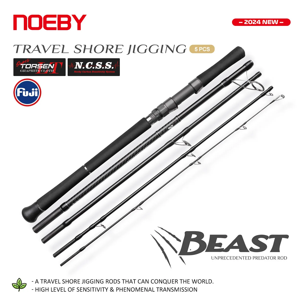 Noeby Beast Travel Shore Jigging caña de pescar 2,9 m Fuji Set cañas giratorias de embarque señuelo 80g 120g MH H cañas portátiles de 5 piezas