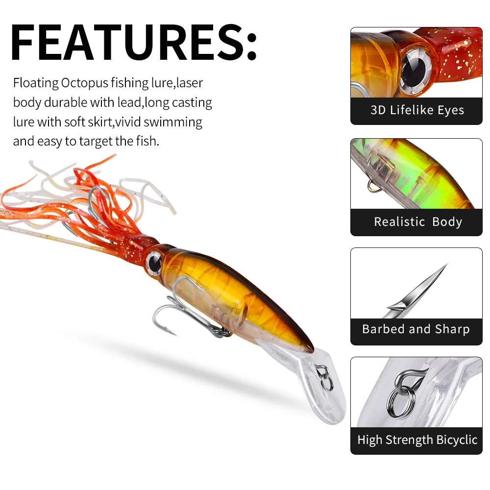 8 Uds pesca en el mar fundición larga pulpo grande calamar camino corredor cebo agua de mar dulce cebo de pesca de plástico cebo falso llamativo realista - imagen 4