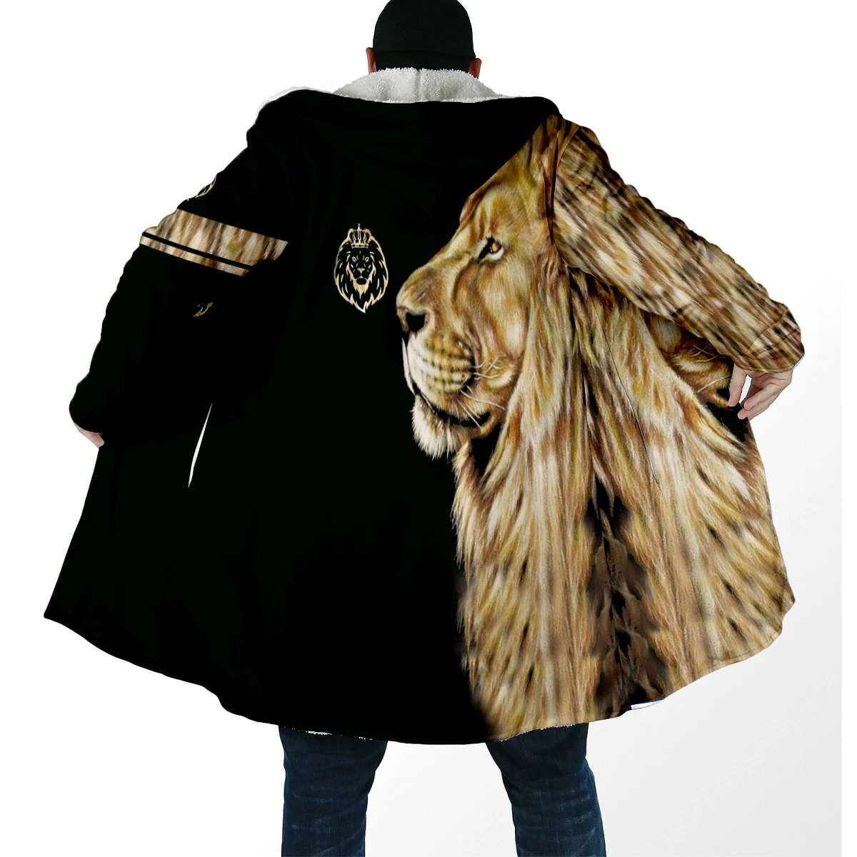 Capa de invierno de lana gruesa con capucha y estampado 3D de león - imagen 4