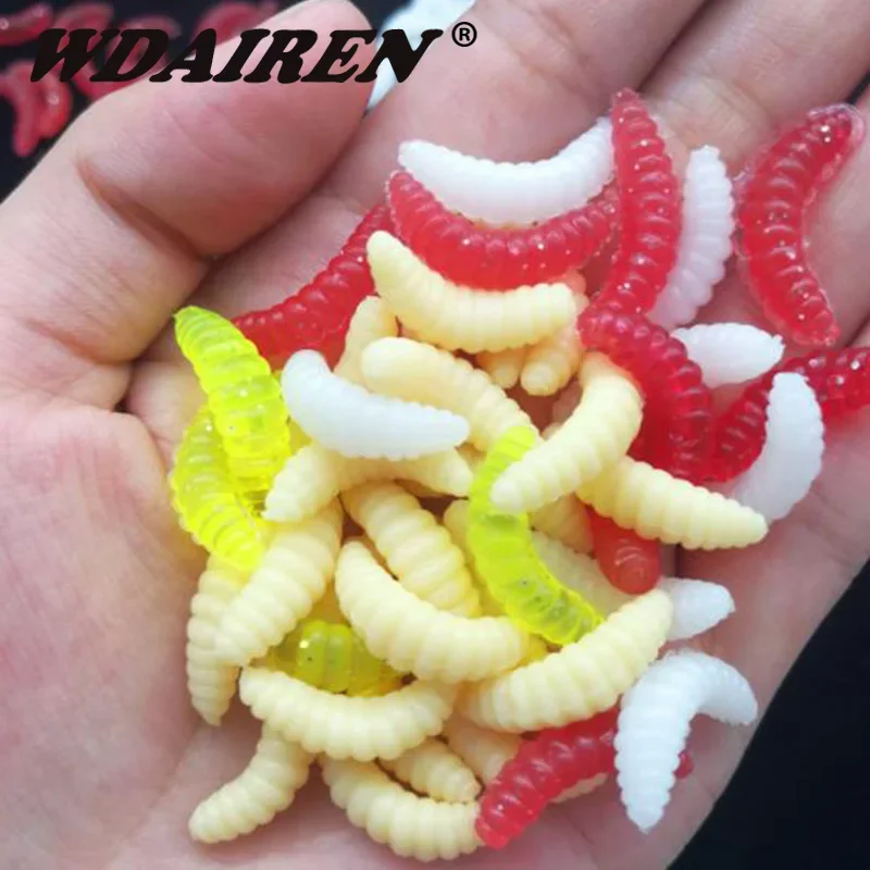 100 unids/bolsa pesca cebo suave de silicona pan gusano colorido caucho biónico señuelo suave gusano falso con olor a pescado y olor almizcle - imagen 2