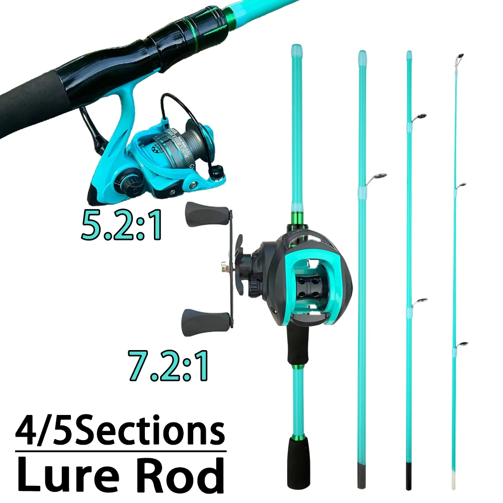 Combo de caña de pescar de 4/5 secciones, Mini caña de carbono portátil de 1,8/2,1 m con carrete de Baitcasting giratorio de alta velocidad 7,2:1/5,2:1 para lubina - imagen 2