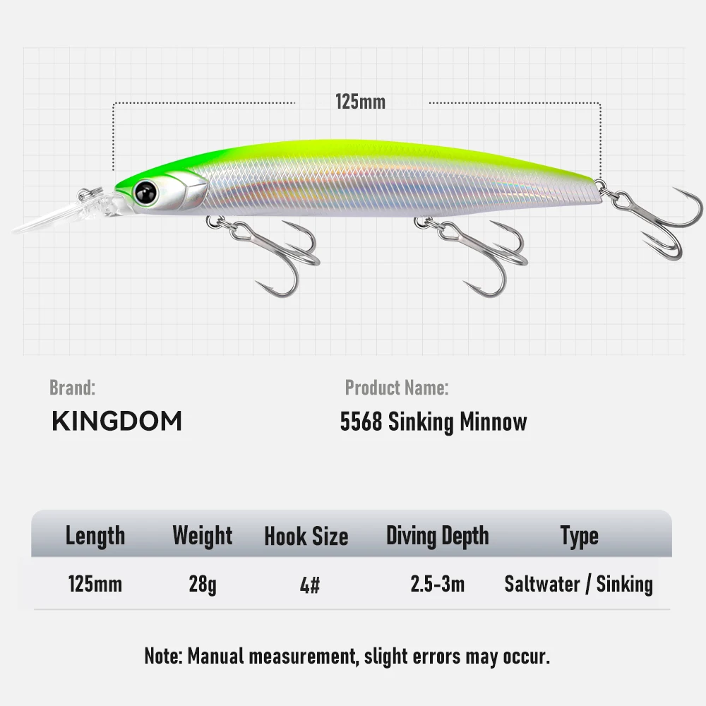 KINGDOM Sinking Minnow 125mm – Señuelo artificial para agua salada - imagen 5
