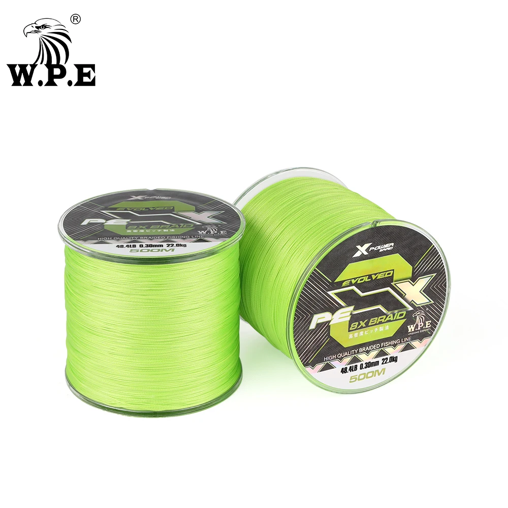 W.P.E 8X PE Fishing Line 500m 0.16mm-0.40mm 8 Strands Braided Fishing Line 11kg-26.5kg Lure Bass Carp Fishing Tackle Main Line