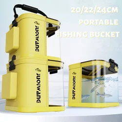 Cubo de pesca portátil de 20/22/24cm, caja de aparejos de pesca plegable transparente EVA, pecera viva al aire libre, cubo de agua para acampar, 1 ud.