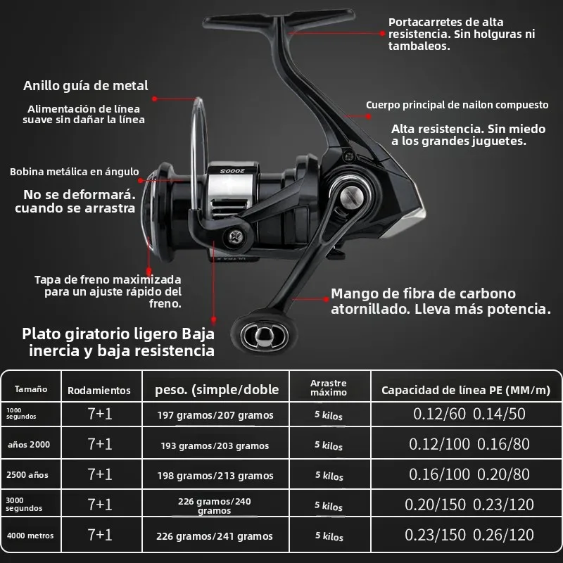 Huidiao-carrete giratorio Ultra X 7 + 1BB, serie 7, husillo de aluminio, juego cero, mango individual/doble, fundición suave para pesca con señuelo - imagen 2