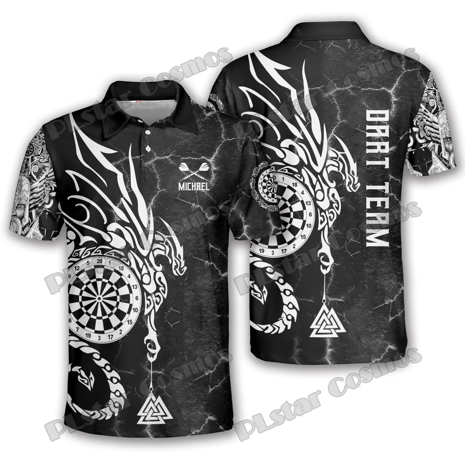 Camiseta de manga corta para hombre, Polo con estampado 3D de dragón, tatuaje de runas, Vegvisir nórdico, informal, PLP25 - imagen 5