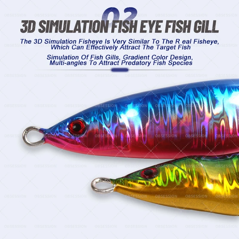 OBSESSION-señuelo de pesca Jigging de hundimiento lento, 160g, 200g, 300g, señuelo de pesca en forma de S con láser de impresión 3D, cebo Artificial de Metal duro para agua salada - imagen 5