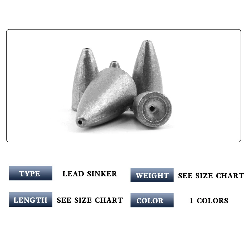 Plomos de plomo en forma de bala, 5 piezas, 1,8g, 2,5g, 3,5g, 4,5g, 6,5g, 10g, accesorios de aparejos de pesca de fundición - imagen 4