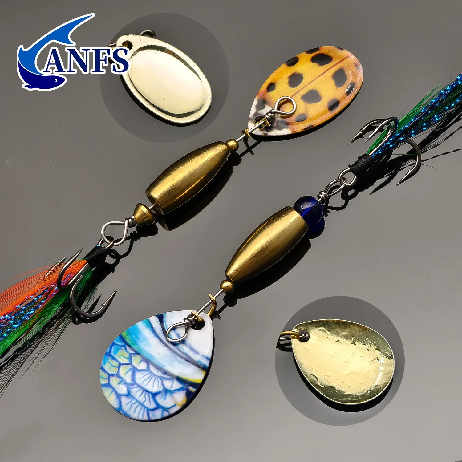 ANFS-Kit de Señuelos de Pesca de cobre, cebo Artificial Premium Spinner para lubina, Tout, cabeza de acero, Lucio, regalo de pesca para pescador, 5 uds. - imagen 5