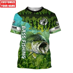 Camiseta personalizada con nombre de BASS FISHING 3D completamente estampada a la moda para hombre, pantalón corto informal Unisex de verano, camiseta de manga TX300