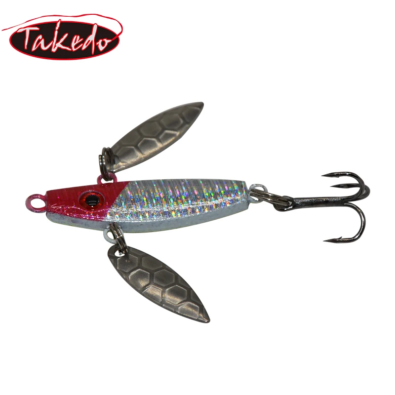 TAKEDO-señuelo de pesca en hielo con anzuelo de cabeza de plomo, Mini plantilla de Metal, cebo para peces, 4 colores, 7G, 50mm, SP05 - imagen 3