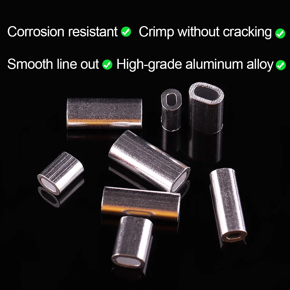 Mangas de engarzado de pesca, herramienta de aluminio resistente a la corrosión para línea monofilamento y conexión líder, 9KM, 50 Uds. - imagen 3