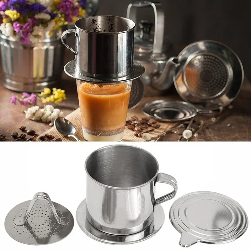 Cafetera de filtro de goteo de café de acero inoxidable estilo Vietnam, taza para infusión, portátil, para el hogar, oficina, viaje, Camping, duradera - imagen 2