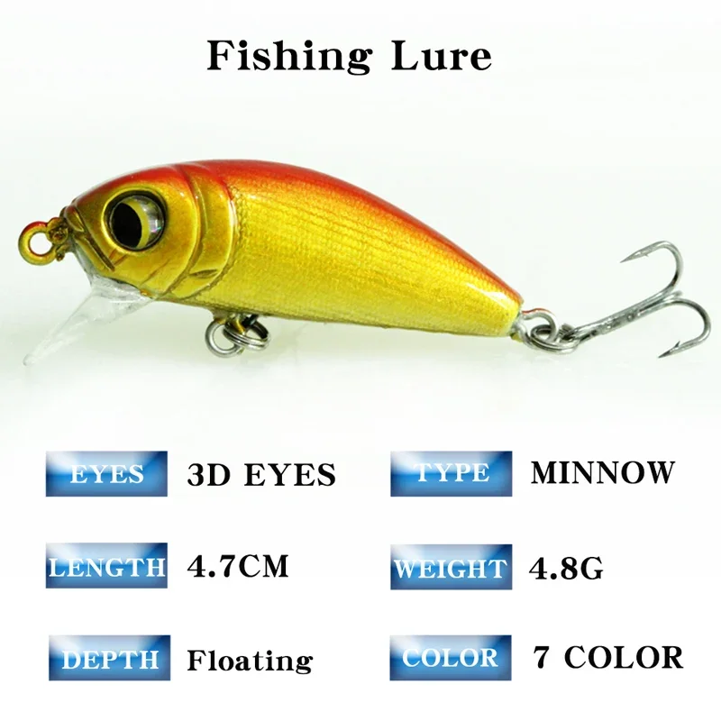 Señuelo de Pesca de pececillos de piezas, cebo duro de 47mm4.8g, Wobbler Jig Bait Crankbait, aparejos de Pesca de lubina a rayas, SwimBait - imagen 4