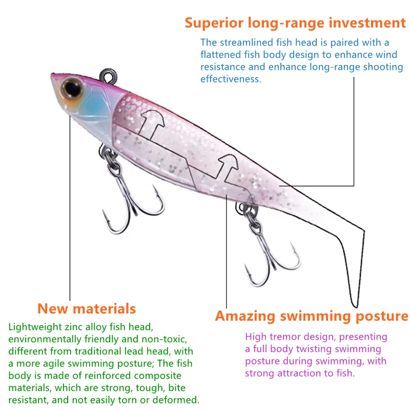 EWE Niuniuyu-Cebo blando t-tail de 82/92/110mm, señuelo de cabeza de pesca de pez de aleación de Zinc, 11g/15g/25g Isca, cebo Artificial Wobbler para lubina - imagen 4